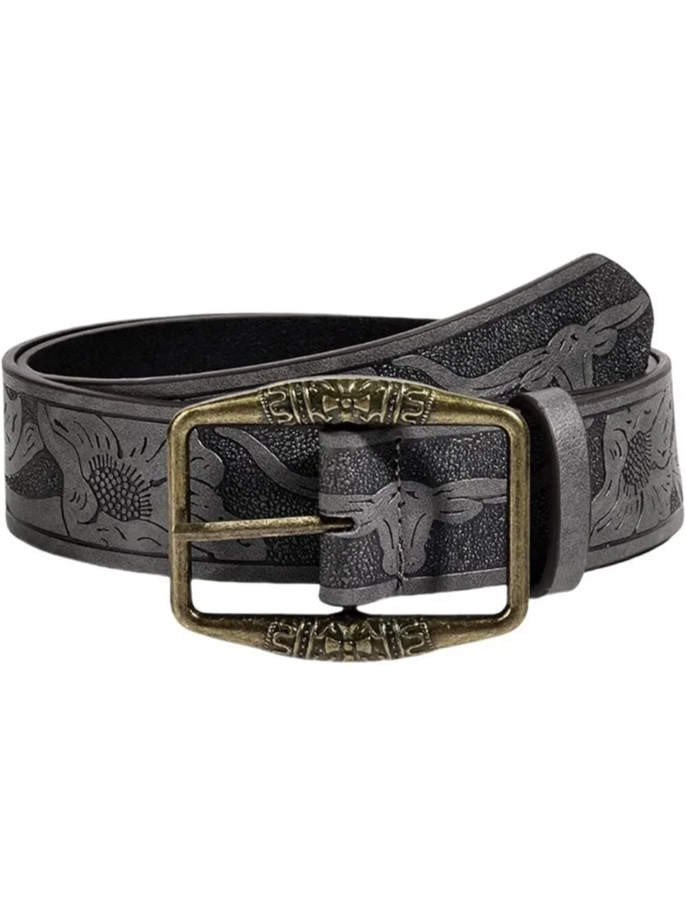 Women Gray Soft Faux Leather Vintage Embossed Y2k Western Cowgirl Bucket Belt